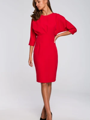 Sukienka elegancka ołówkowa z kimonowymi rękawami taliowana różowa Stylove