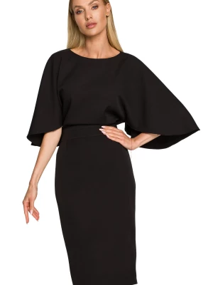 Sukienka elegancka ołówkowa z szerokimi rękawami czarna z pelerynką Sukienki.shop