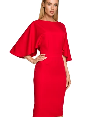 Sukienka elegancka ołówkowa z szerokimi rękawami czerwona z pelerynką Sukienki.shop