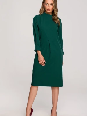 Sukienka elegancka pudełkowa z dekoracyjnymi zaszewkami zielona Stylove