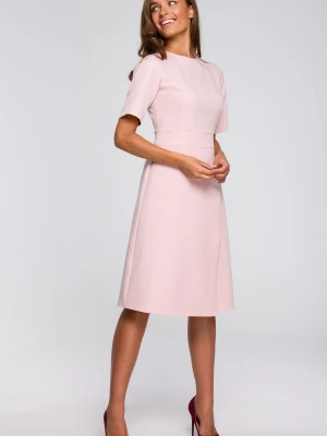 Sukienka elegancka trapezowa z asymetrycznym dołem różowa wizytowa Stylove