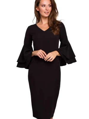 Sukienka elegancka wieczorowa midi z bufiastymi rękawami czarna Sukienki.shop