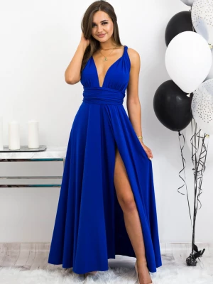 Niebieska długa sukienka wiązana na wiele sposobów Elegant PERFE