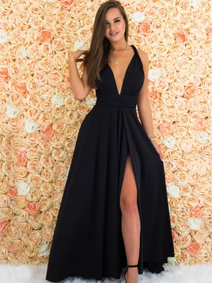 Sukienka długa czarna wiązana na wiele sposobów Elegant PERFE
