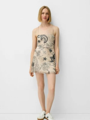 Sukienka etui Bershka beżowy