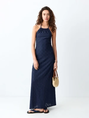 Sukienka haftowana z dekoltem halter granatowy - Dziewczyna - - MANGO TEEN