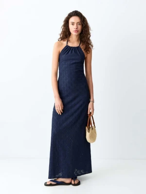 Sukienka haftowana z dekoltem halter granatowy - Teen - - MANGO TEEN