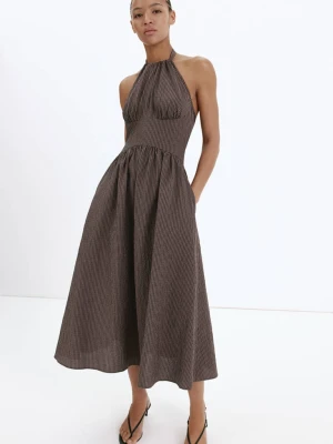 Sukienka  z dekoltem halter w kratę vichy brązowy - Kobieta - - MANGO