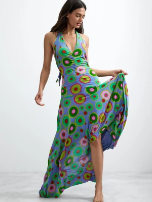 Sukienka halter w stylu vintage z nadrukiem Desigual niebieski