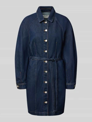 Sukienka jeansowa do kolan z wiązanym paskiem model 'Sana Lis' MSCH Copenhagen Jeansowy niebieski