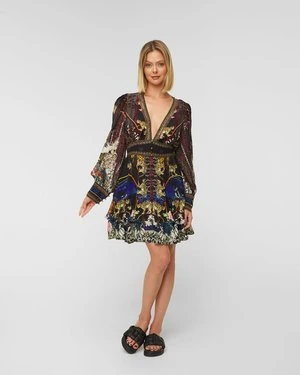 Sukienka jedwabna CAMILLA HOLLYWOOD HEIST BUTTON FRONT FRILL