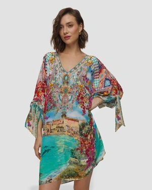 Sukienka Jedwabna Damska Camilla Tie Sleeve Short V Neck Kaftan