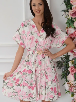 Sukienka kimono rozkloszowana romantyczne kwiaty ecru Gita Cocomoda.pl - odzież damska, sukienki, buty, dodatki