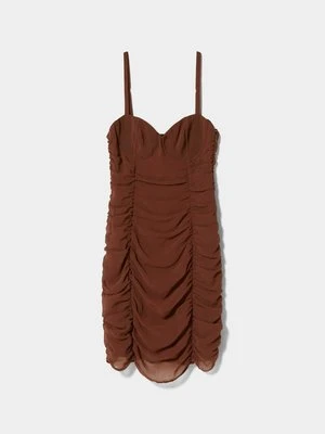 Sukienka koktajlowa Bershka brązowy