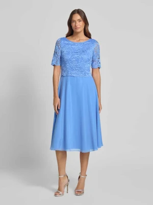 Sukienka koktajlowa do kolan z koronką i okrągłym dekoltem Vera Mont