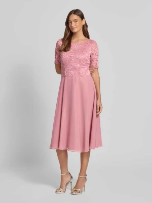 Sukienka koktajlowa do kolan z koronką i okrągłym dekoltem Vera Mont