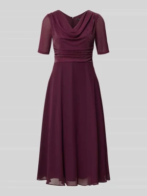 Sukienka koktajlowa fit and flare z lejącym dekoltem Vera Mont Ciemnoczerwony