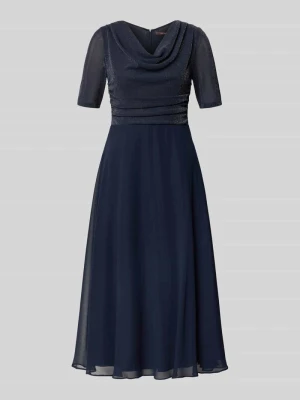 Sukienka koktajlowa fit and flare z lejącym dekoltem Vera Mont Granatowy