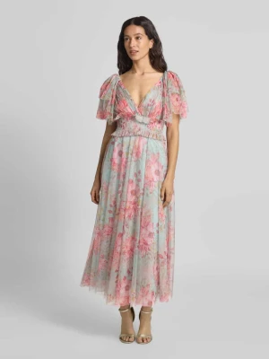 Sukienka koktajlowa o długości do kolan z dekoltem w serek Lace & Beads Jasnożółty