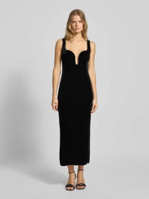 Sukienka koktajlowa z aksamitu z obszyciem ozdobnymi kamieniami model ‘BROOKLYN’ bardot