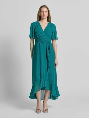 Sukienka koktajlowa z kopertowym efektem i falbaniastym dołem Christian Berg Cocktail