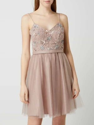 Sukienka koktajlowa z tiulu z kwiatowymi aplikacjami Laona