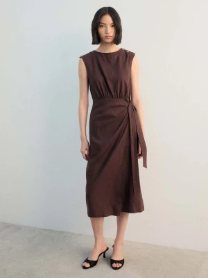 Sukienka kopertowa lniana czekoladowy - Kobieta - - MANGO