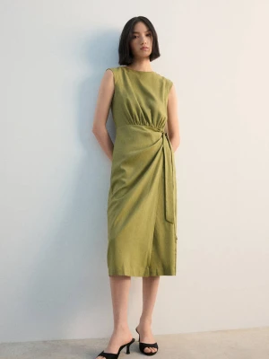 Sukienka kopertowa lniana oliwkowozielony - Kobieta - - MANGO