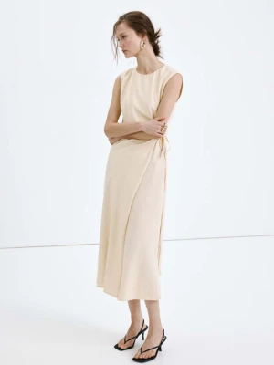 Sukienka kopertowa midi z wiązaniem w talii waniliowy - Kobieta - - MANGO