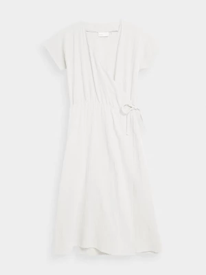 Sukienka kopertowa z bawełnianego muślinu Outhorn - złamana biel
