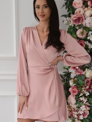 Sukienka kopertowa z satyny retro róż Daria Roco