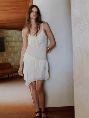 Sukienka koronkowe falbany kremowy / écru - Kobieta - - MANGO