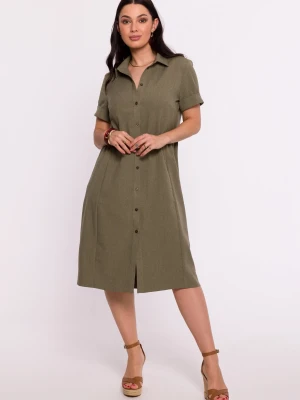 Sukienka koszulowa midi z kołnierzykiem różowa Sukienki.shop