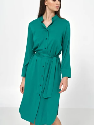 Sukienka koszulowa szmizerka z paskiem zielona wiskoza Nife