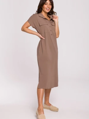 Sukienka koszulowa szmizjerka z kołnierzykiem bawełna brąz Be Wear
