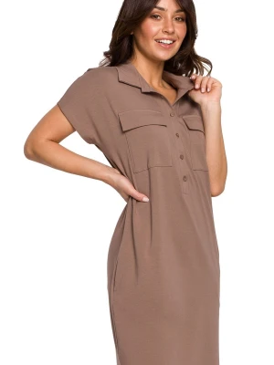 Sukienka koszulowa szmizjerka z kołnierzykiem żółta bawełna BeWear