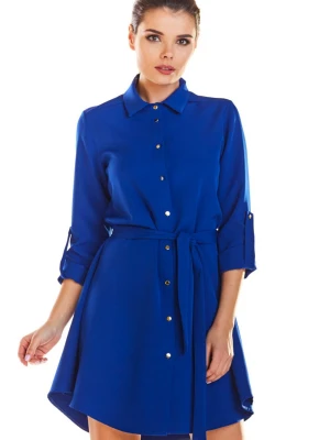 Sukienka koszulowa szmizjerka z paskiem i kołnierzykiem niebieska Infinite You