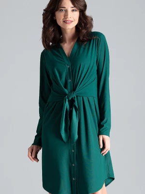Sukienka koszulowa szmizjerka z wiązaniem w pasie butelkowa zieleń Lenitif