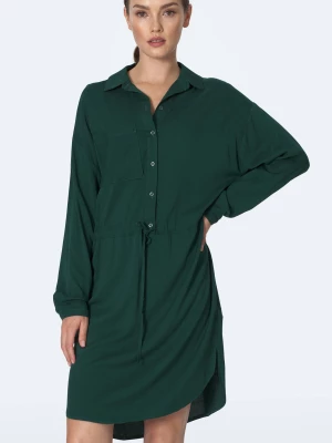Sukienka koszulowa szmizjerka z wiązaniem w talii butelkowa zieleń Nife
