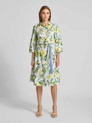 sukienka koszulowa w wzór na całej powierzchni z wiązanym paskiem Marc Cain