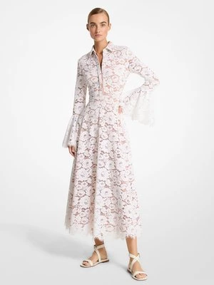 Sukienka koszulowa z kwiecistej koronki z dzwonkowymi rękawami MICHAEL KORS COLLECTION