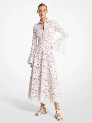 Sukienka koszulowa z kwiecistej koronki z dzwonkowymi rękawami MICHAEL KORS COLLECTION