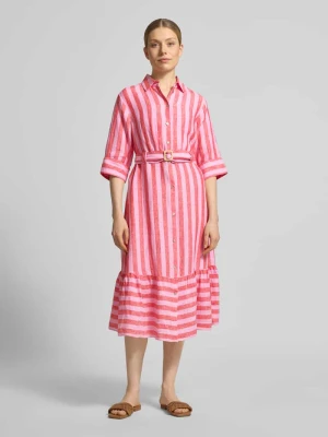 Sukienka koszulowa z lnu z paskiem i wpuszczanymi kieszeniami Christian Berg Woman
