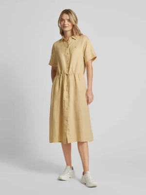 Sukienka koszulowa z lnu z wyhaftowanym logo Tommy Hilfiger Beżowy