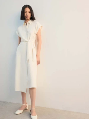 Sukienka koszulowa z ozdobnym wiązaniem kremowy / écru - Kobieta - - MANGO