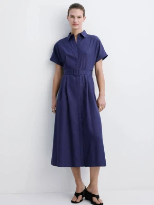 Sukienka koszulowa z paskiem z lyocellu ciemnogranatowy - Kobieta - - MANGO