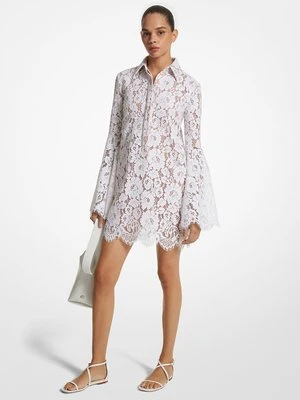 Sukienka koszulowa z rozszerzanymi rękawami z kwiecistej koronki MICHAEL KORS COLLECTION