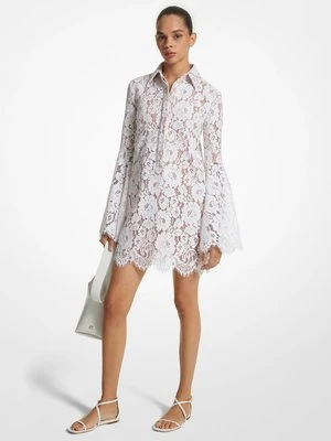 Sukienka koszulowa z rozszerzanymi rękawami z kwiecistej koronki MICHAEL KORS COLLECTION