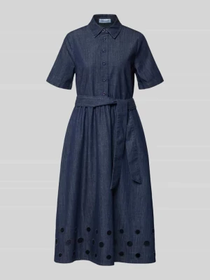 sukienka koszulowa z tkaniny stylizowanej na denim z wiązanym paskiem MORE & MORE Ciemnoniebieski