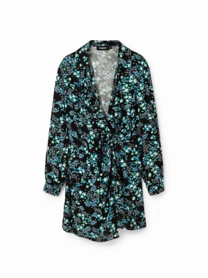 Sukienka krótka kopertowa kwiaty Desigual